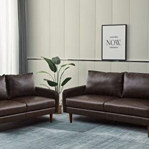 INSTORY Leather Sofa Modern Couch with Wooden Legs for Living Room,Office - Brown