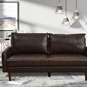 INSTORY Leather Sofa Modern Couch with Wooden Legs for Living Room,Office - Brown