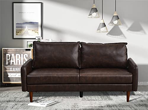 INSTORY Leather Sofa Modern Couch with Wooden Legs for Living Room,Office - Brown