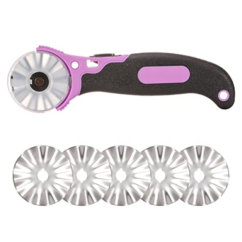 45mm Wavy Rotary Cutter with 5pcs Pinking Circular Refill Blades Fabric Paper Cutters Cutting Knife Patchwork Leather Sewing Tool