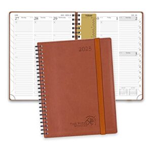 POPRUN 2023 Planner with Hourly Schedule & Vertical Weekly Layout - Agenda 2023 Weekly and Monthly 6.5" x 8.5", Monthly Expense & Notes, Inner Pocket, Vegan Leather Soft Cover - Brown