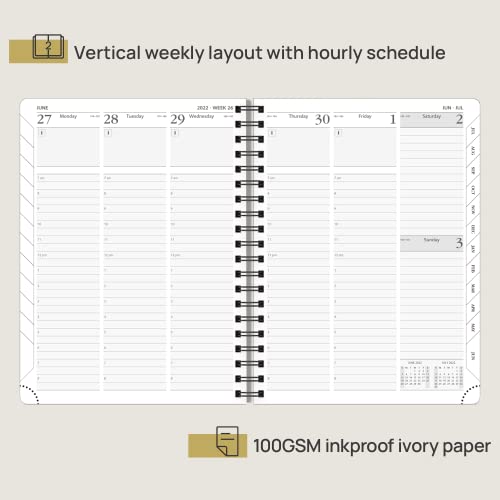 POPRUN 2023 Planner with Hourly Schedule & Vertical Weekly Layout - Agenda 2023 Weekly and Monthly 6.5" x 8.5", Monthly Expense & Notes, Inner Pocket, Vegan Leather Soft Cover - Brown