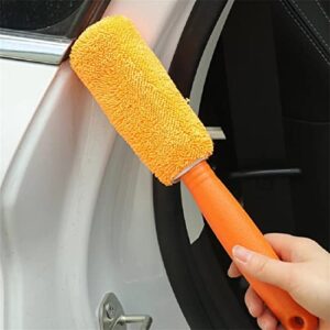 infantly bright wheel rim brush, microfiber metal free & cleaning long easy reach detailing car wash cleaner tool for wheels exhaust tips motorcycles bicycles grills
