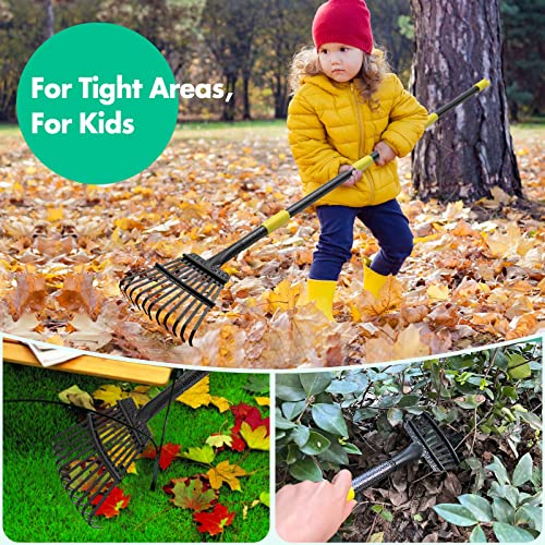 73 Inch Long Garden Leaf Rake, 8.5" Wide Heavy Duty Small Rake for Shrub with 11 Metal Tines,Yard Rake with Ergonomics Adjustable Handle for Picking up Leaves, Grass Clippings, Garbage and More