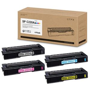 DRAWN 4 Pack Compatible SP C220A 406046 406047 406048 406044 Toner Cartridge Replacement for Ricoh Aficio SP C221SF C222DN C222SF C240SF C220A C220DN C220N C220S C221N Printer, BK/C/M/Y.