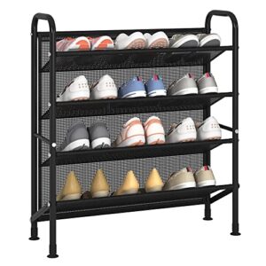 fkuo 4 tier shoe rack for closet mesh fabric narrow metal shoe racks, space saving small shoe storage organizer shelf for entryway, hallway, dorm room (black, 4-tier)
