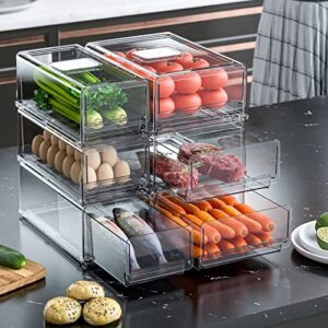 ijolley fridge organizer, pantry organization and storage, refrigerator organizer bins, stackable pull-out drawer containers for kitchen cabinet closet bathroom office cosmetic (extra large & medium)