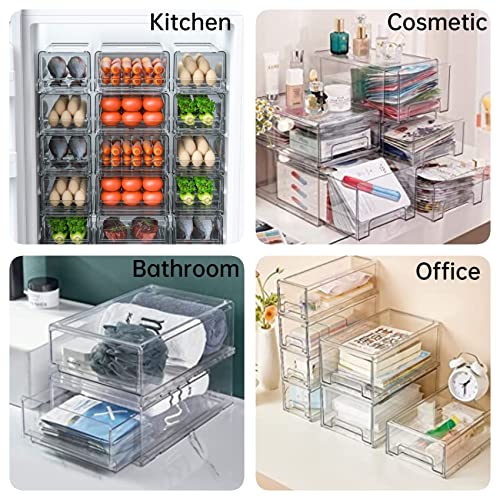 IJOLLEY Fridge Organizer, Pantry Organization and Storage, Refrigerator Organizer Bins, Stackable Pull-Out Drawer Containers for Kitchen Cabinet Closet Bathroom Office Cosmetic (Extra Large & Medium)