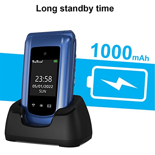 USHINING 4G LTE Unlocked Senior Flip Phone Dual Standby Seniors Cell Phone SOS Big Button Senior Basic Phone for Elderly 2.4 Inch Screen Unlocked Feature Cell Phone with Charging Dock (Blue)