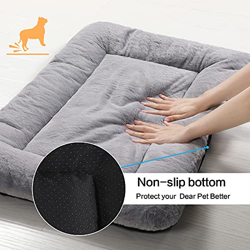 Dog Beds Crate Pad for Medium/Large Dogs Fit Metal ,Ultra Soft, Washable & Anti-Slip Kennel Pad for Dogs Cozy Sleeping Mat,Gray 36inch