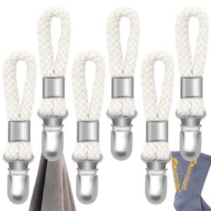 6 pack towel hook holder braided cotton loop towel hangers metal clip towel hangers rack hand towel hook tea towel holders for kitchen bathroom ivory