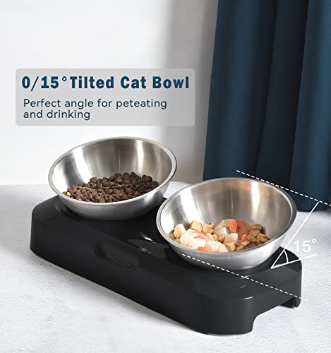 Cat Bowls - Elevated Cat Food Bowls, Anti Vomiting Cat Bowl Set, Stainless Steel Cat Bowls,Cat Bowls for Food and Water, Raised Cat Bowls for Indoor Cats, Orthopedic Cat Bowl