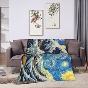 Van Gogh Starry Night Fleece Blanket Throw Blanket, Ultra-Soft Cozy Micro Fleece Blanket for Sofa, Couch, Bed, Camping, Travel, & Car Use-All Seasons Suitable50 X40