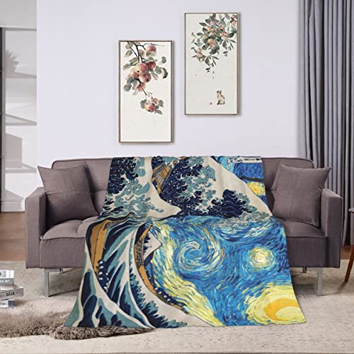 Van Gogh Starry Night Fleece Blanket Throw Blanket, Ultra-Soft Cozy Micro Fleece Blanket for Sofa, Couch, Bed, Camping, Travel, & Car Use-All Seasons Suitable50 X40