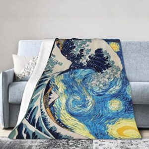 van gogh starry night fleece blanket throw blanket, ultra-soft cozy micro fleece blanket for sofa, couch, bed, camping, travel, & car use-all seasons suitable50 x40