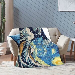 Van Gogh Starry Night Fleece Blanket Throw Blanket, Ultra-Soft Cozy Micro Fleece Blanket for Sofa, Couch, Bed, Camping, Travel, & Car Use-All Seasons Suitable50 X40