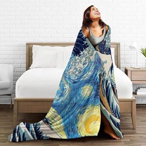 Van Gogh Starry Night Fleece Blanket Throw Blanket, Ultra-Soft Cozy Micro Fleece Blanket for Sofa, Couch, Bed, Camping, Travel, & Car Use-All Seasons Suitable50 X40