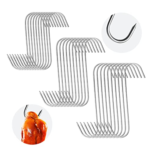 Hoypeyfiy 30PCS S-Type Grill Meat Hook Butcher Hooks Stainless Steel Meat Hooks for Hanging Jerky Deer Chicken Ribs Fish Beef