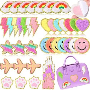 40 pcs self adhesive chenille patches colorful cute chenille embroidered patches glitter chenille patches sticker applique for clothing fabric jackets diy phone backpacks hat repair decor (cute)