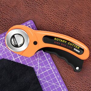 Fabric Cutter, 45mm Ergonomic Rotary Cutter - Leather Cutting Tool ，Rotary Fabric Cutter， Sewing Rotary Cutter, Fabric Cutter Wheel& Squeeze Trigger for Quilting, Sewing, Crafts