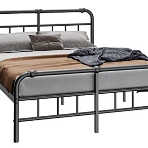 FSCHOS Queen-Bed-Frame-with-Headboard & Footboard, 14 Inch High, Metal Platform Bed-Frame-Queen-Size, Premium Steel Heavy Duty Bed Frame No Box Spring Needed, Easy Assembly, Black