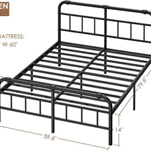 FSCHOS Queen-Bed-Frame-with-Headboard & Footboard, 14 Inch High, Metal Platform Bed-Frame-Queen-Size, Premium Steel Heavy Duty Bed Frame No Box Spring Needed, Easy Assembly, Black