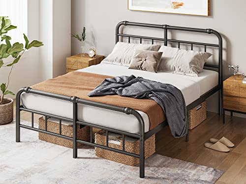 FSCHOS Queen-Bed-Frame-with-Headboard & Footboard, 14 Inch High, Metal Platform Bed-Frame-Queen-Size, Premium Steel Heavy Duty Bed Frame No Box Spring Needed, Easy Assembly, Black