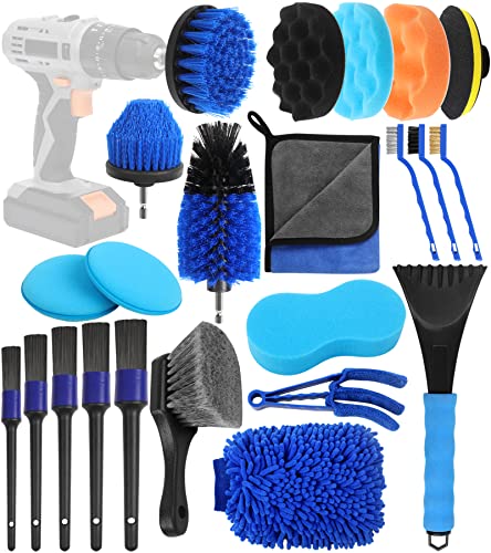 WANTERONG 23Pcs Car Detailing Brush Kit: Car Detailing kit, Auto Detailing Drill Brush Set, Car Detailing Brushes Wash Kit, Car Cleaning Tools Kit for Automotive Interior Exterior Wheel Rim Dashboard