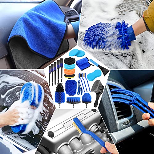 WANTERONG 23Pcs Car Detailing Brush Kit: Car Detailing kit, Auto Detailing Drill Brush Set, Car Detailing Brushes Wash Kit, Car Cleaning Tools Kit for Automotive Interior Exterior Wheel Rim Dashboard