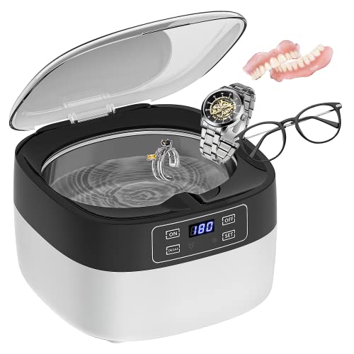 Ultrasonic Cleaner, 45khz Professional Ultrasonic Jewelry Cleaner Machine with 25oz(750ml) Stainless Steel Tank, 5 Time Setting, Degas Modes, for Cleaning Jewelry, Ring, Silver, Glasses, and Watches