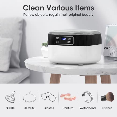 Ultrasonic Cleaner, 45khz Professional Ultrasonic Jewelry Cleaner Machine with 25oz(750ml) Stainless Steel Tank, 5 Time Setting, Degas Modes, for Cleaning Jewelry, Ring, Silver, Glasses, and Watches