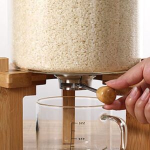 Glass Rice Dispenser Countertop, 5L/8L Flour Cereal Grain Dispenser Container with Wooden Stand and Measuring Cup, Rice Food Storage Container Dispenser for Kitchen and Pantry Store with Airtight Lid