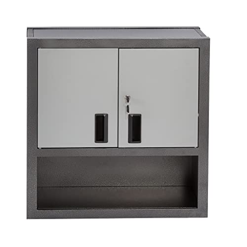 ROCKPOINT Buttom Open Drawer Wall Foldable Storeage Cabinets with Doors，Garage Storage Cabinet 2 Shelves & Locker,Metal Grey