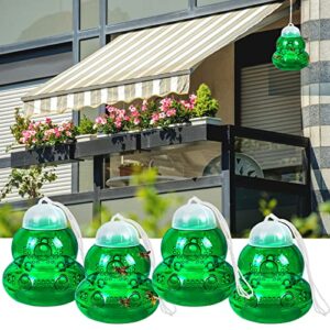 4 pack wasp traps outdoor hanging, yellow jacket killer, carpenter bee traps for outside, wasp repellent outdoor, reusable bee catcher hornet trap for garden, yard, insect fly trap, green