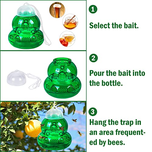 4 Pack Wasp Traps Outdoor Hanging, Yellow Jacket Killer, Carpenter Bee Traps for Outside, Wasp Repellent Outdoor, Reusable Bee Catcher Hornet Trap for Garden, Yard, Insect Fly Trap, Green