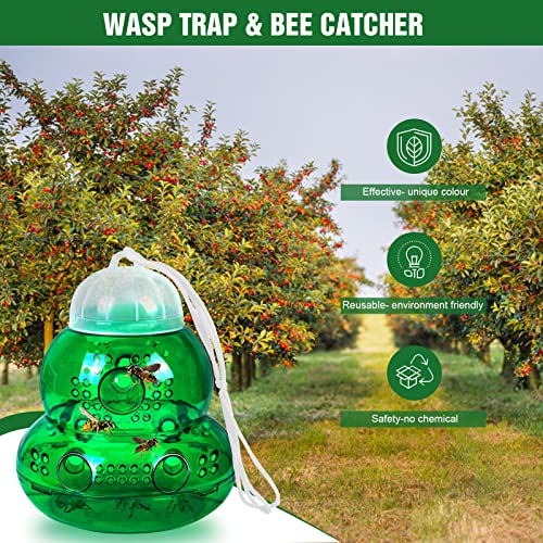 4 Pack Wasp Traps Outdoor Hanging, Yellow Jacket Killer, Carpenter Bee Traps for Outside, Wasp Repellent Outdoor, Reusable Bee Catcher Hornet Trap for Garden, Yard, Insect Fly Trap, Green