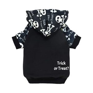 fitwarm trick or treat dog halloween costume, holiday dog clothes for small dogs boy, funny pet skeleton hoodie, cat pirate skull outfit, black, white, small
