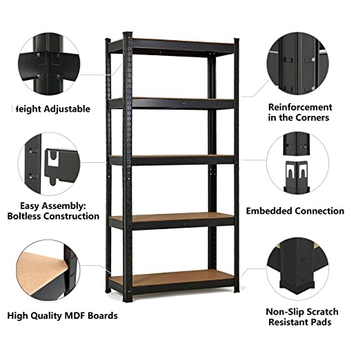 Jupitor Kitchen Storage 5-Tier Storage Shelves Garage Shelving Adjustable Metal Shelves for Storage, 175KG Per Shelf Garage Storage Utility Rack, Heavy Duty Shelves Organization Multipurpose Shelf