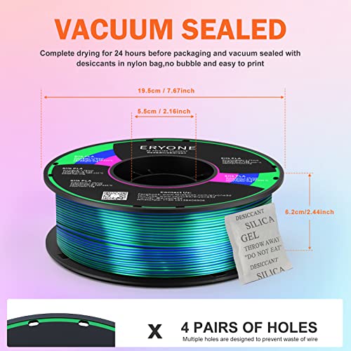 ERYONE Silk Tri-Color Coextrusion PLA Filament,3D Printer 1.75mm,+/-0.03mm, Triple Color Filament 1KG(2.2lbs), Silk Red,Blue and Green