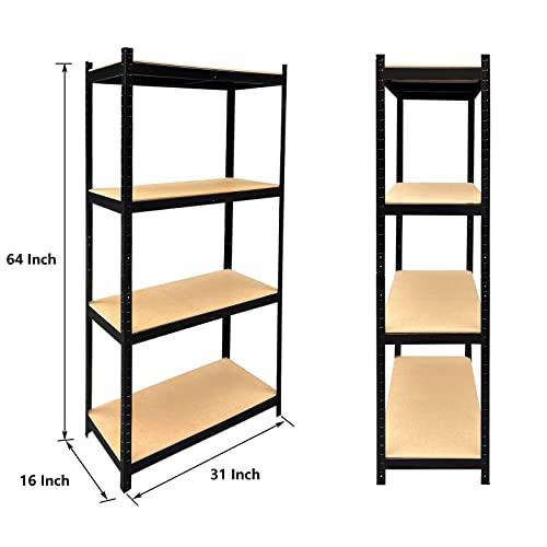 Garage Shelving Units, 4 Tier Metal Shelves for Storage, Storage Shelves Kitchen Shelves Adjustable Metal Shelving Unit Utility Rack Shelves, Heavy Duty 875KG Capacity Pantry Shelves, 31" x 16" x 64"