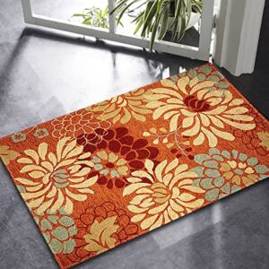 Contemporary Bohemian Floral Living Room Floor Carpets Modern Abstract Flower Pattern Area Rug for Entryway Indoor/Outdoor Entrance Mat,2'7"x4'