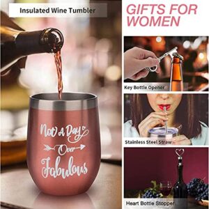 VINMEN Birthday Gifts for Women,Mothers Day Gifts Wine Tumbler Gift Basket for Women Wine Lover Not A Day Over Fabulous Gift Box for Women Her Mom Sister Wife Girlfriend Best Friend