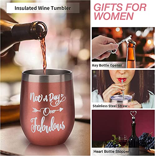 VINMEN Birthday Gifts for Women,Mothers Day Gifts Wine Tumbler Gift Basket for Women Wine Lover Not A Day Over Fabulous Gift Box for Women Her Mom Sister Wife Girlfriend Best Friend