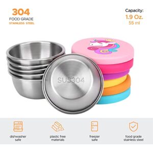 6PCS Kids Condiment Salad Dressing Containers,1.9oz/55ml Reusable Unicorn Small Dip Sauce Ketchup Container Cups with Lids, Kid Toddlers Silicone Mini Bento Lunch Box Accessories for School Lunches