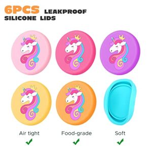 6PCS Kids Condiment Salad Dressing Containers,1.9oz/55ml Reusable Unicorn Small Dip Sauce Ketchup Container Cups with Lids, Kid Toddlers Silicone Mini Bento Lunch Box Accessories for School Lunches