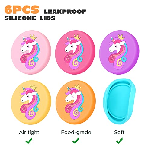 6PCS Kids Condiment Salad Dressing Containers,1.9oz/55ml Reusable Unicorn Small Dip Sauce Ketchup Container Cups with Lids, Kid Toddlers Silicone Mini Bento Lunch Box Accessories for School Lunches