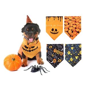 yudansi 4 pack halloween dog bandanas, dog halloween costumes washable adjustable triangle cat dog neckerchief, happy halloween dog birthday party bandana accessories for small medium large dogs