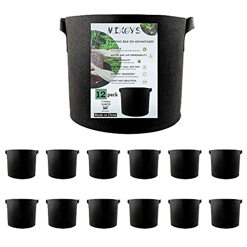 MIXGYS 12 Pack 5 Gallon Grow Bags,Grow Nursery Pots,Vegetables Bag for Flowers and Plant Garden Container,Thickened Non-Woven Pot with Handle（5Gallon 12Pack Black