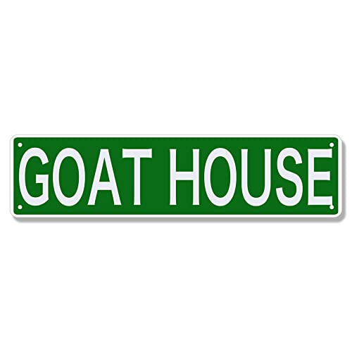 Huer Goat House Metal Tin Signs Funny Wall Decor for Home/Bedroom/Man Cave/Bar/Pub 16x4 Inch, Green