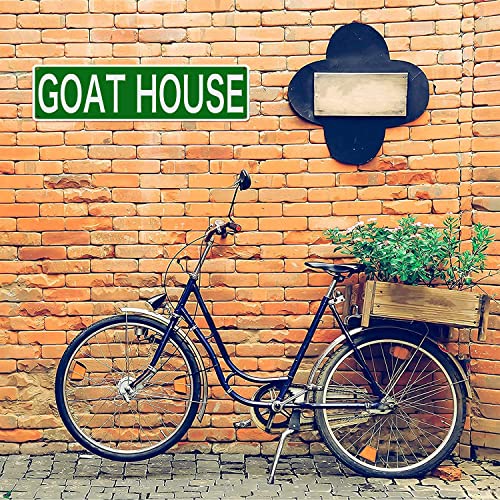 Huer Goat House Metal Tin Signs Funny Wall Decor for Home/Bedroom/Man Cave/Bar/Pub 16x4 Inch, Green